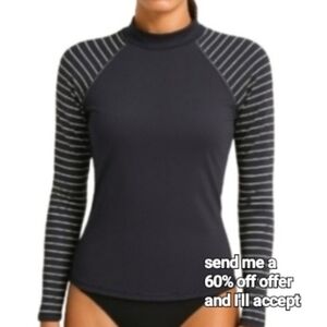 All in Motion Rash Free Bodycon Surfer Swim Top Black White Large